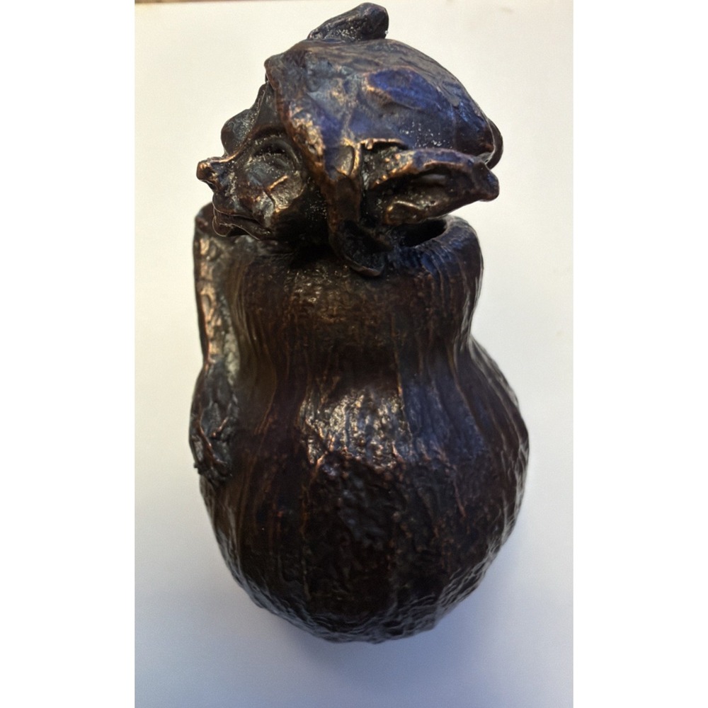 Vintage Solid Bronze  Fairy Sculpture 3" Woodland Pixie in a acorn 13.5 oz